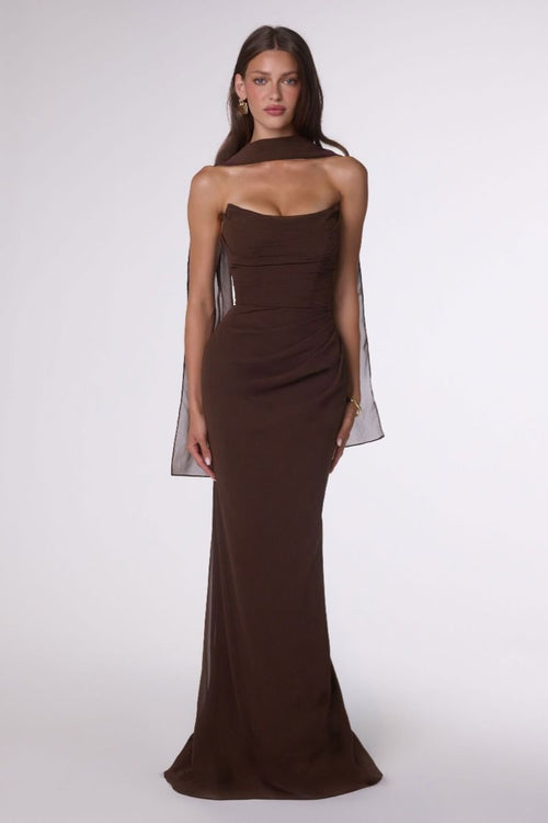 Amoris T702 Strapless Cowl Neck Corset Evening Gown