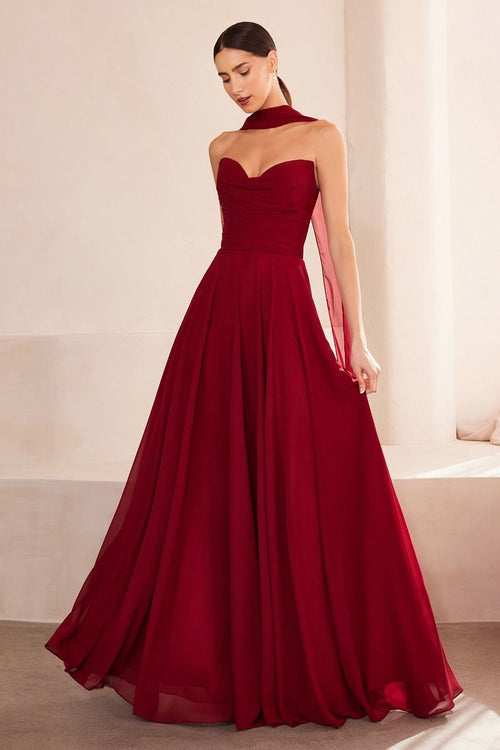 Amoris T703 Strapless Corset Choker Scarf Bridesmaid Dress
