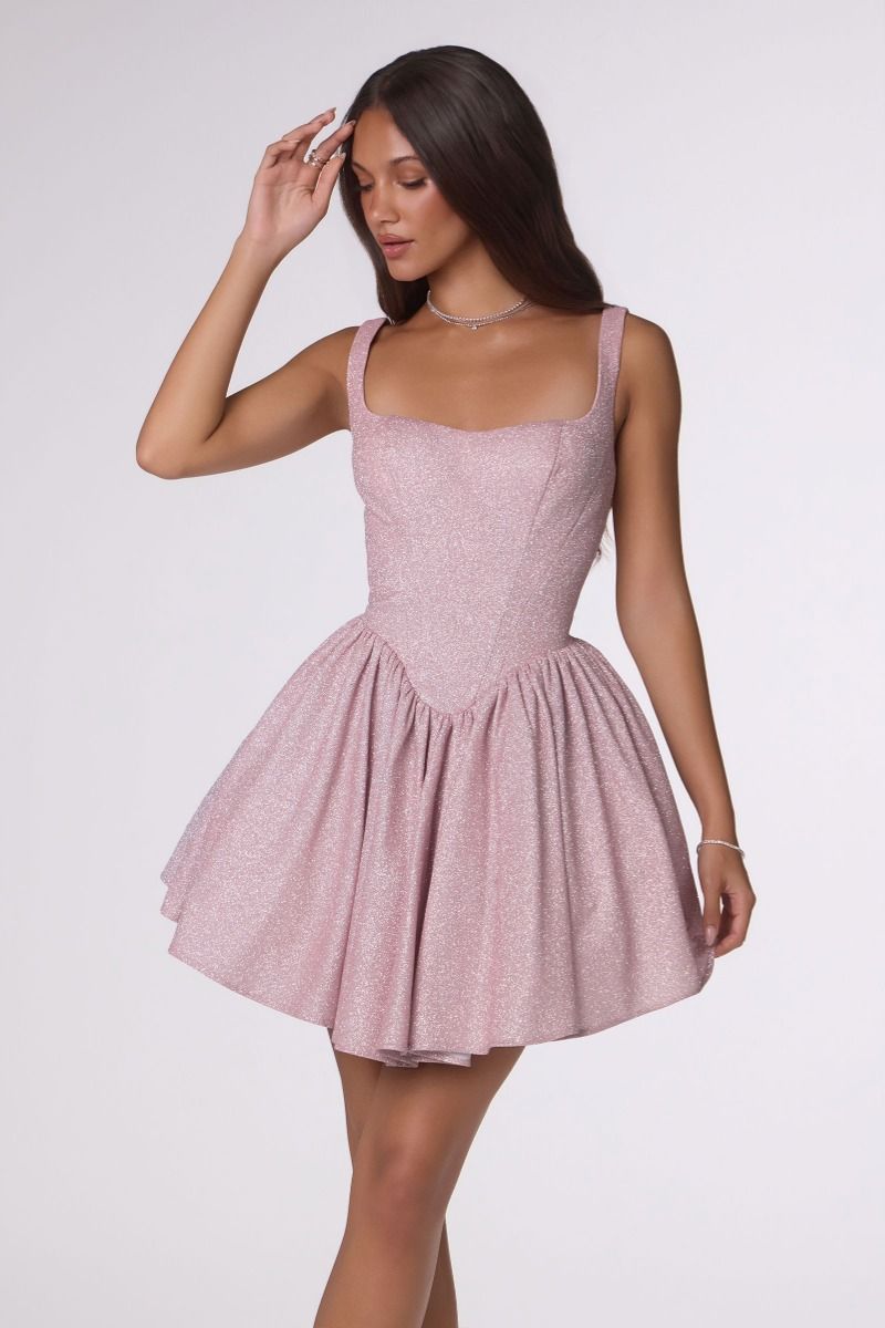 Amoris T738 Square Neckline Corset-Structured Bodice Dress