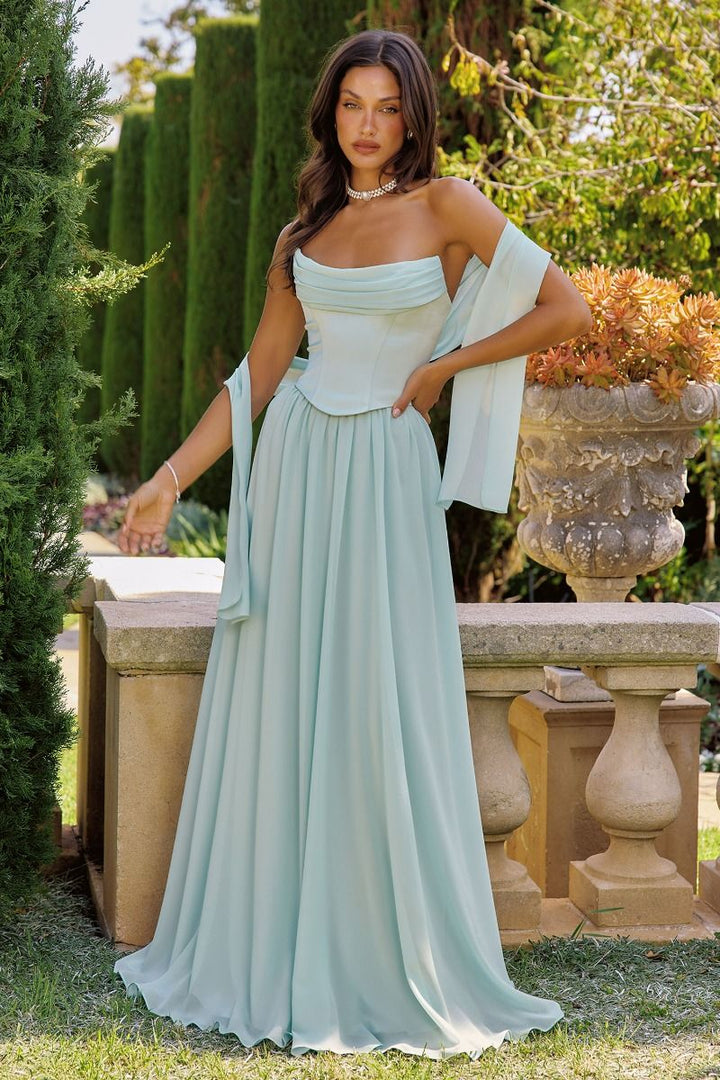 Amoris T741 Draped Chiffon Sleeveless Structured A-Line Dress