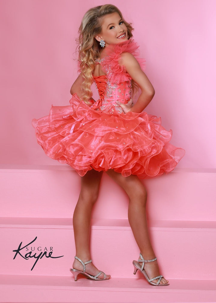 Sugar Kayne C211 Short Ruffle Cupcake Pageant Dress Crystal High Neck Girls Gown - FOSTANI