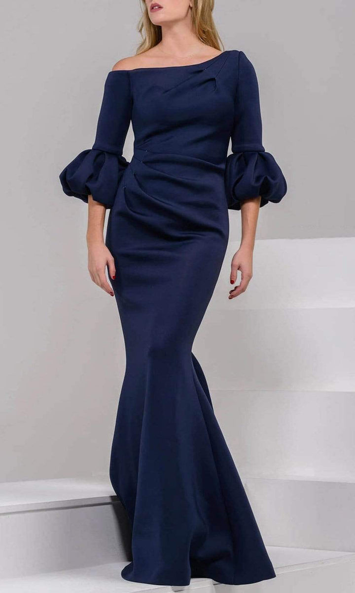 Jovani - 39739 Asymmetrical Pleat Detailed Trumpet Gown - FOSTANI